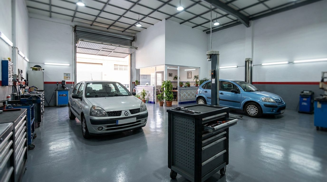 Interior del taller mecánico Talleres Viguer en Valencia